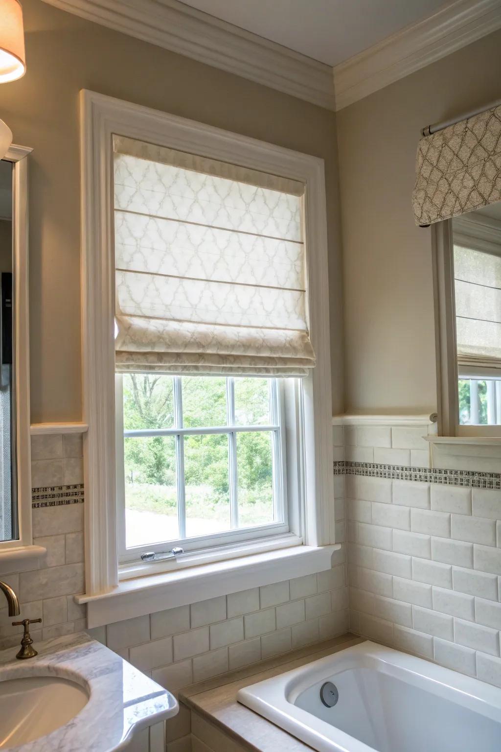 Roman shades offer elegance and practicality.