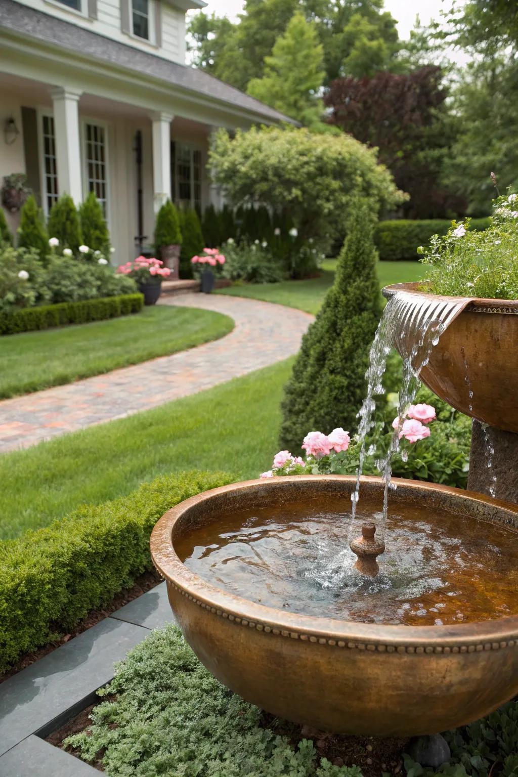 Bronze fountains deliver warmth and countryside charm.