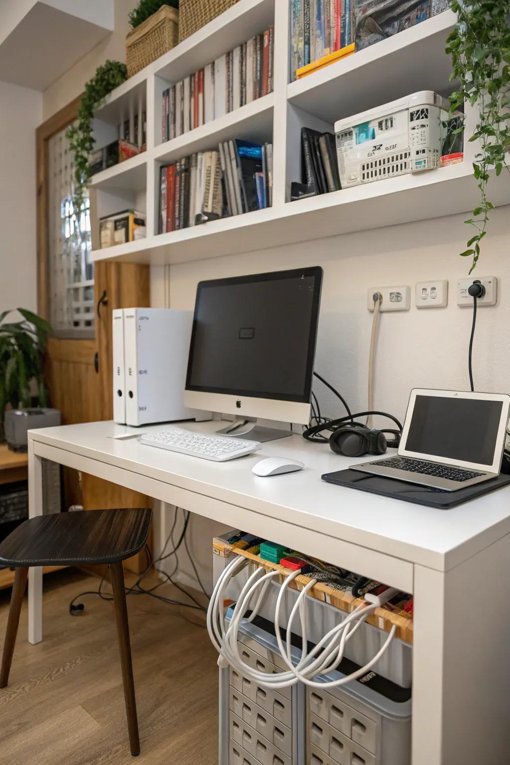 Smart tech incorporation keeps an office organized.