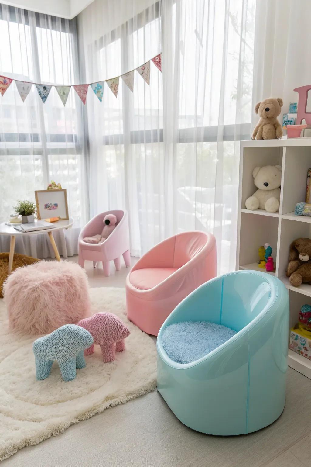 See-through furnishings keep a breezy and uncluttered look.