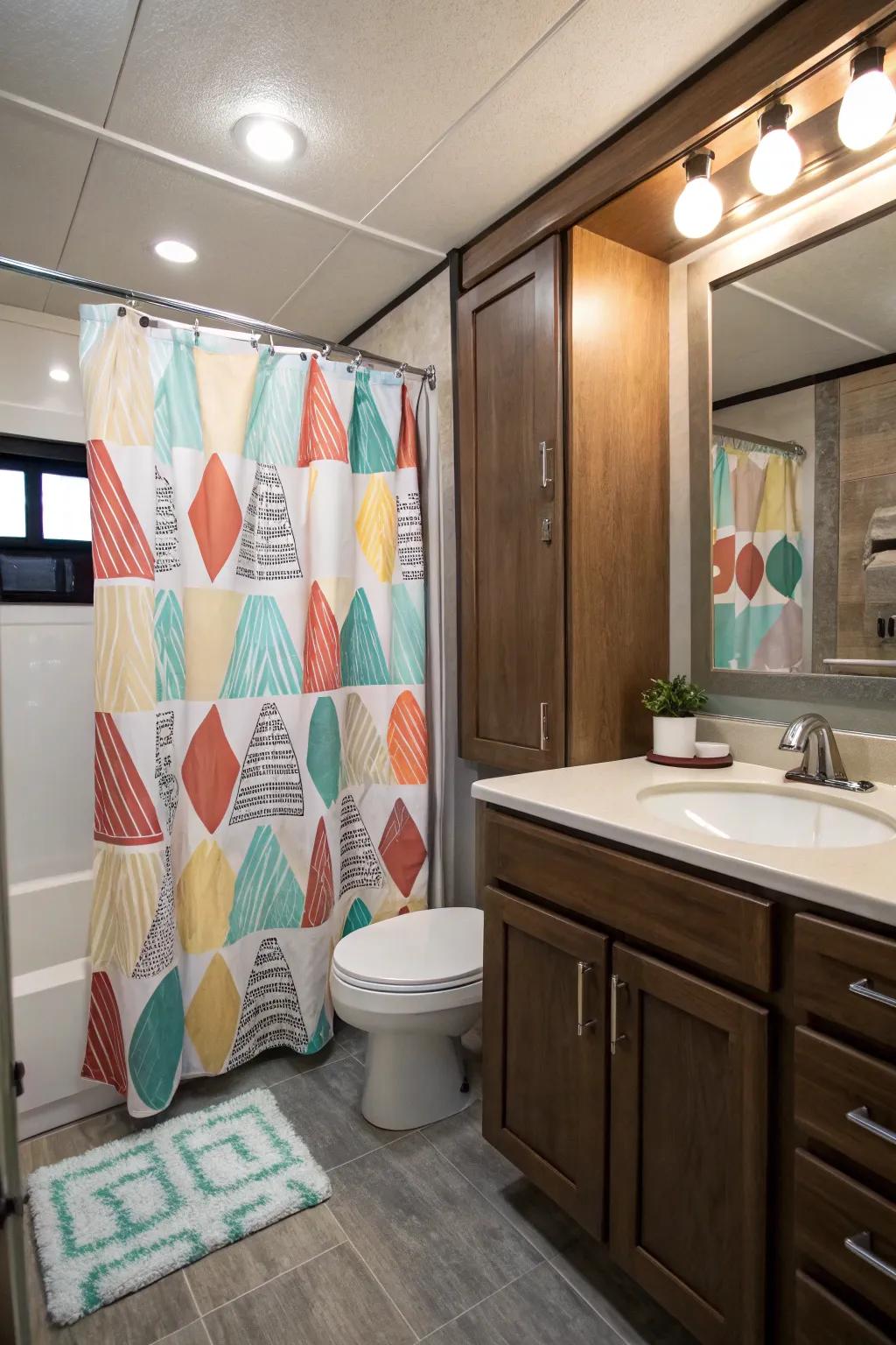 A stylish shower cloth can become a focal point in your bathroom.
