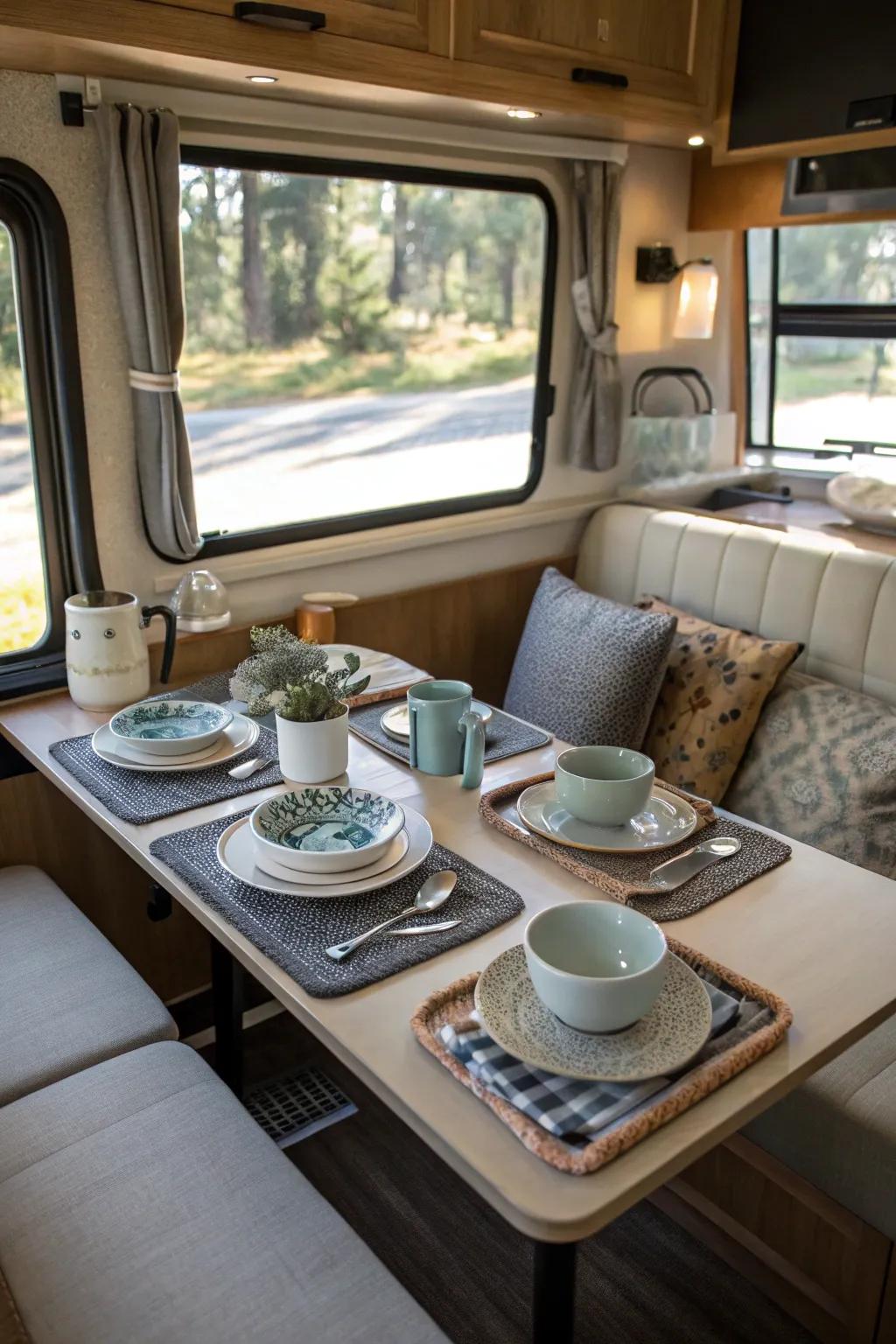 Chic dishware can enhance your dining experience in your RV.