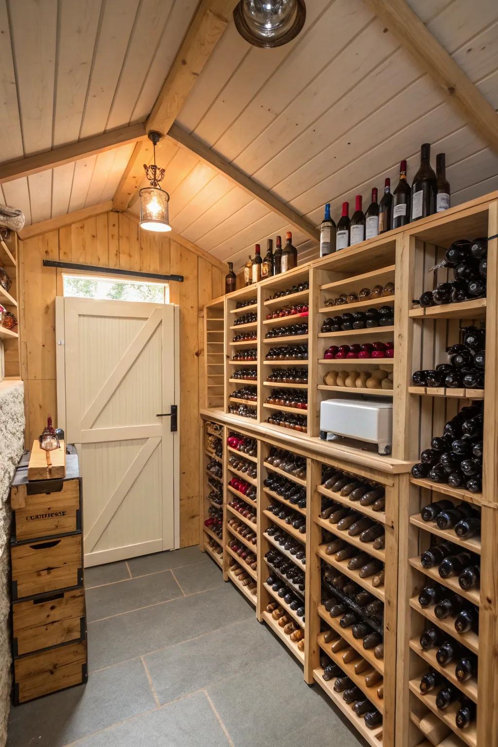 A delightful grape storage area inside a small shed.