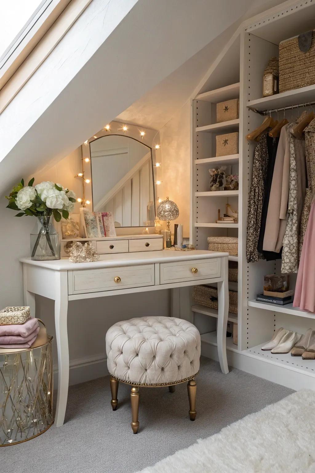 A vanity adds luxury and practicality to your closet space.