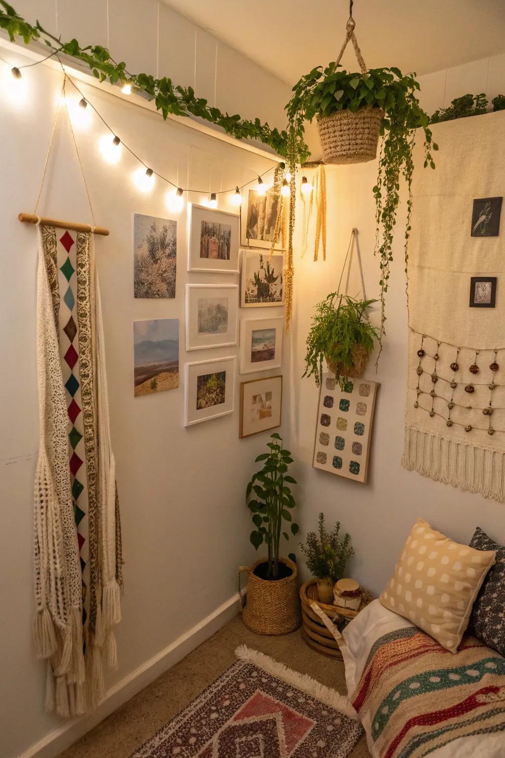 Vertical decorations add dimension and style without crowding the room.