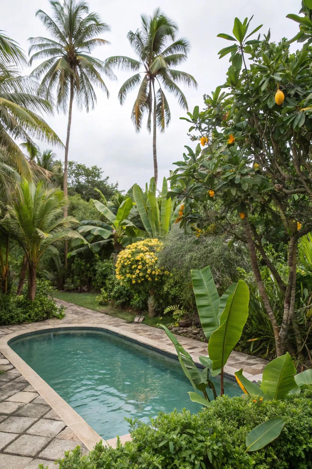 Exotic fruit trees provide beauty and a delicious bounty by your pool.