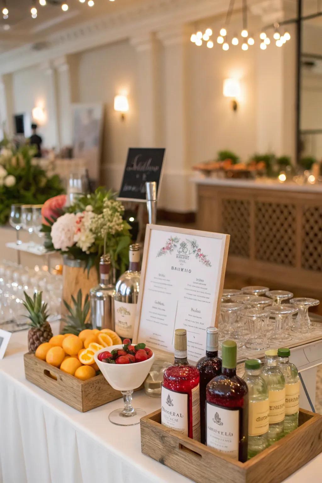 A DIY cocktail station offering a fun, interactive experience for guests.