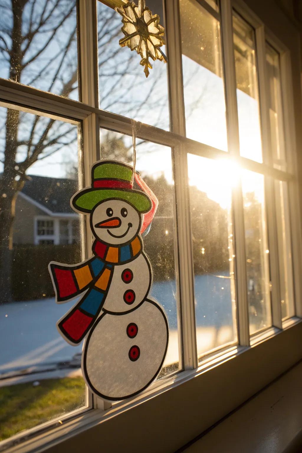 Snow figure window decals add a playful detail to home decor.