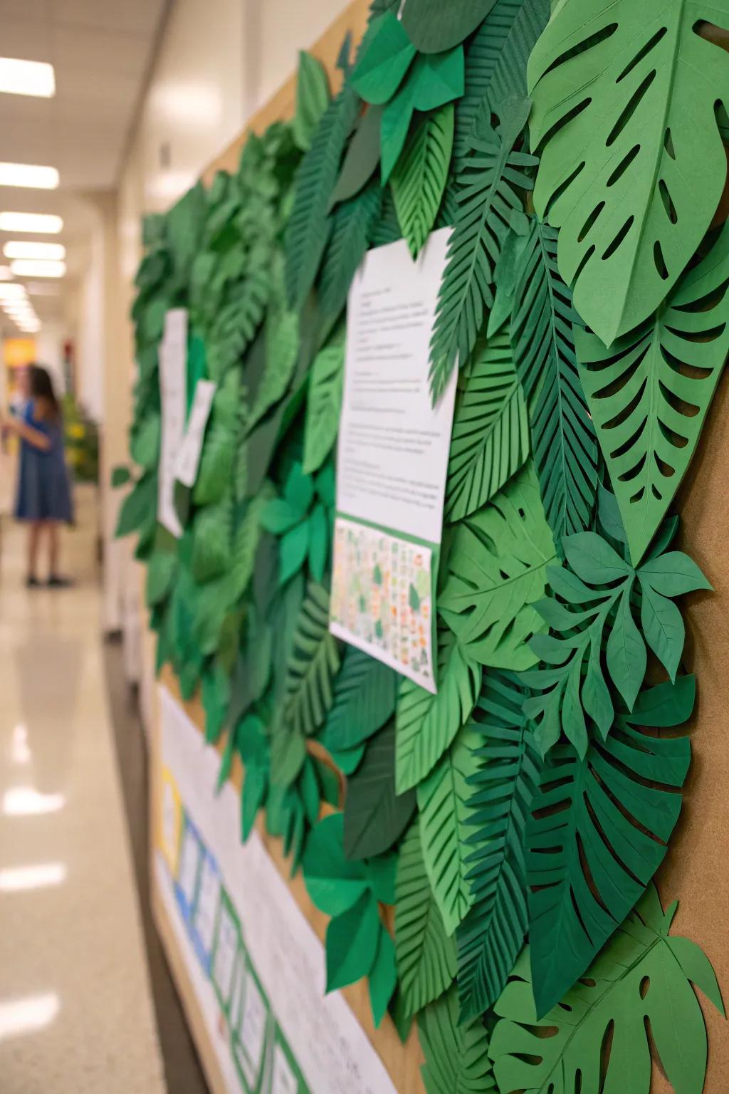 Lush greenery setting a vibrant backdrop for the spring notice board.