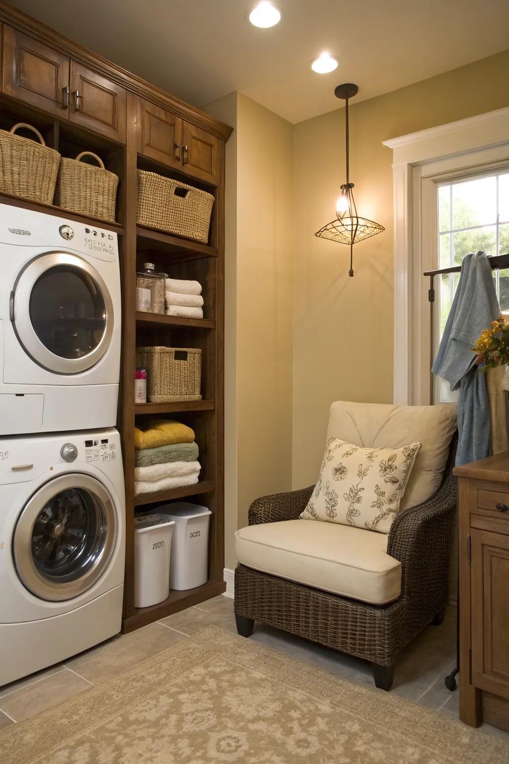 A comfortable nook makes your laundry space more inviting and pleasant.