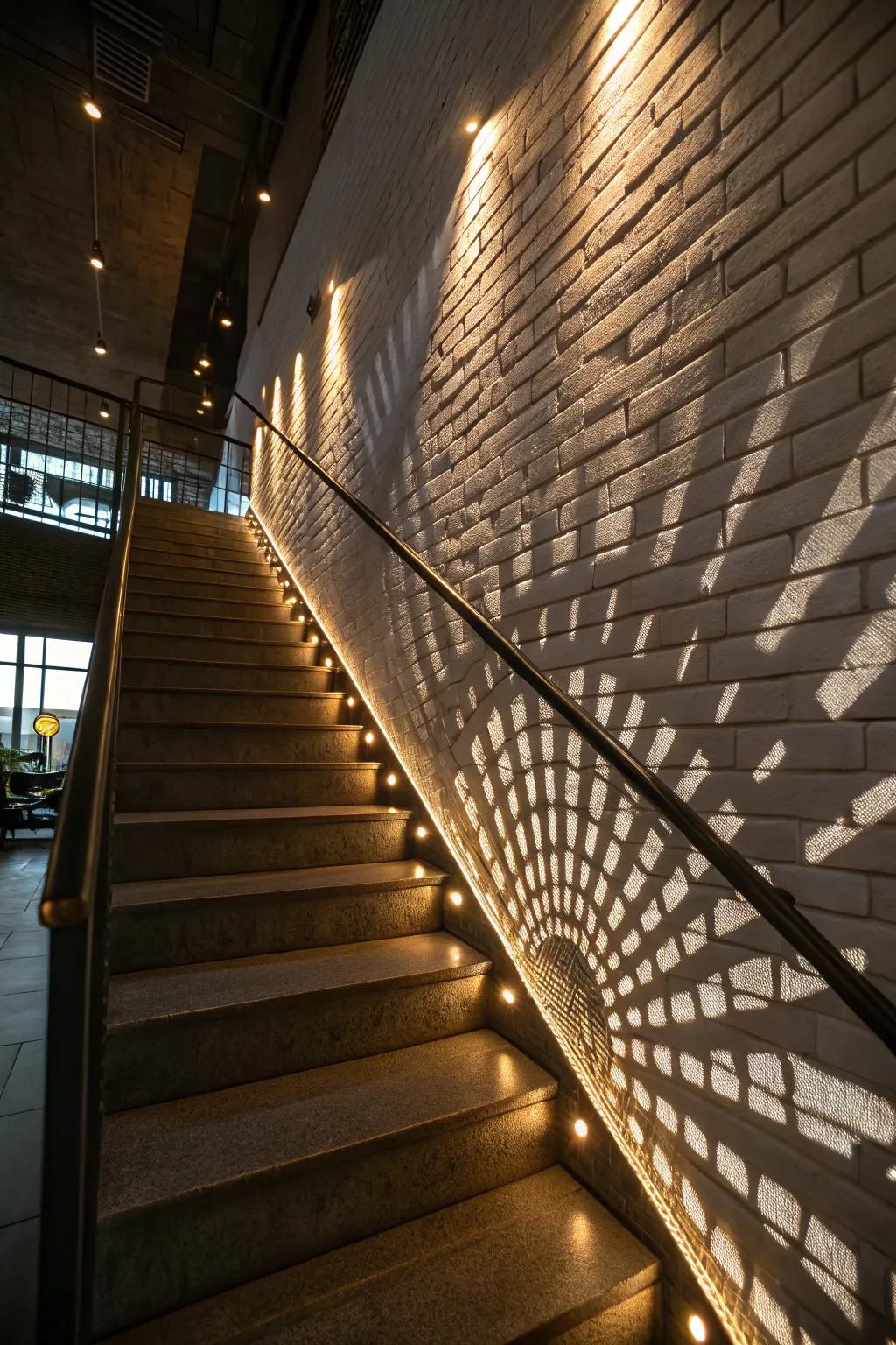 Innovative lighting solutions can infuse staircase walls with drama and intrigue.