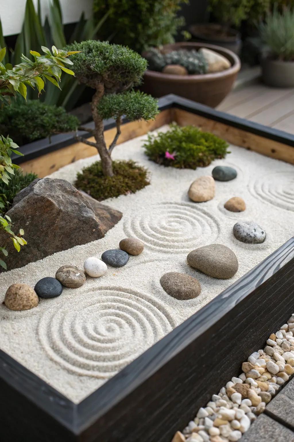 A tranquil mini tabletop Zen space for meditation.