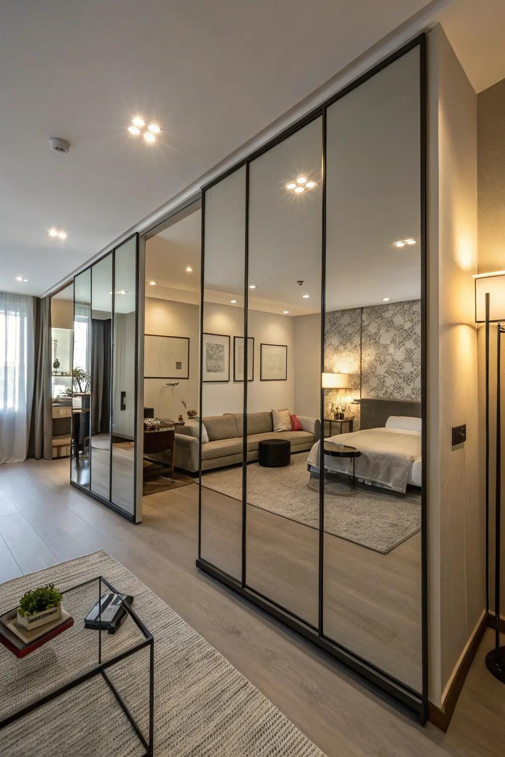 Reflectors divide space and enhance light in a studio.
