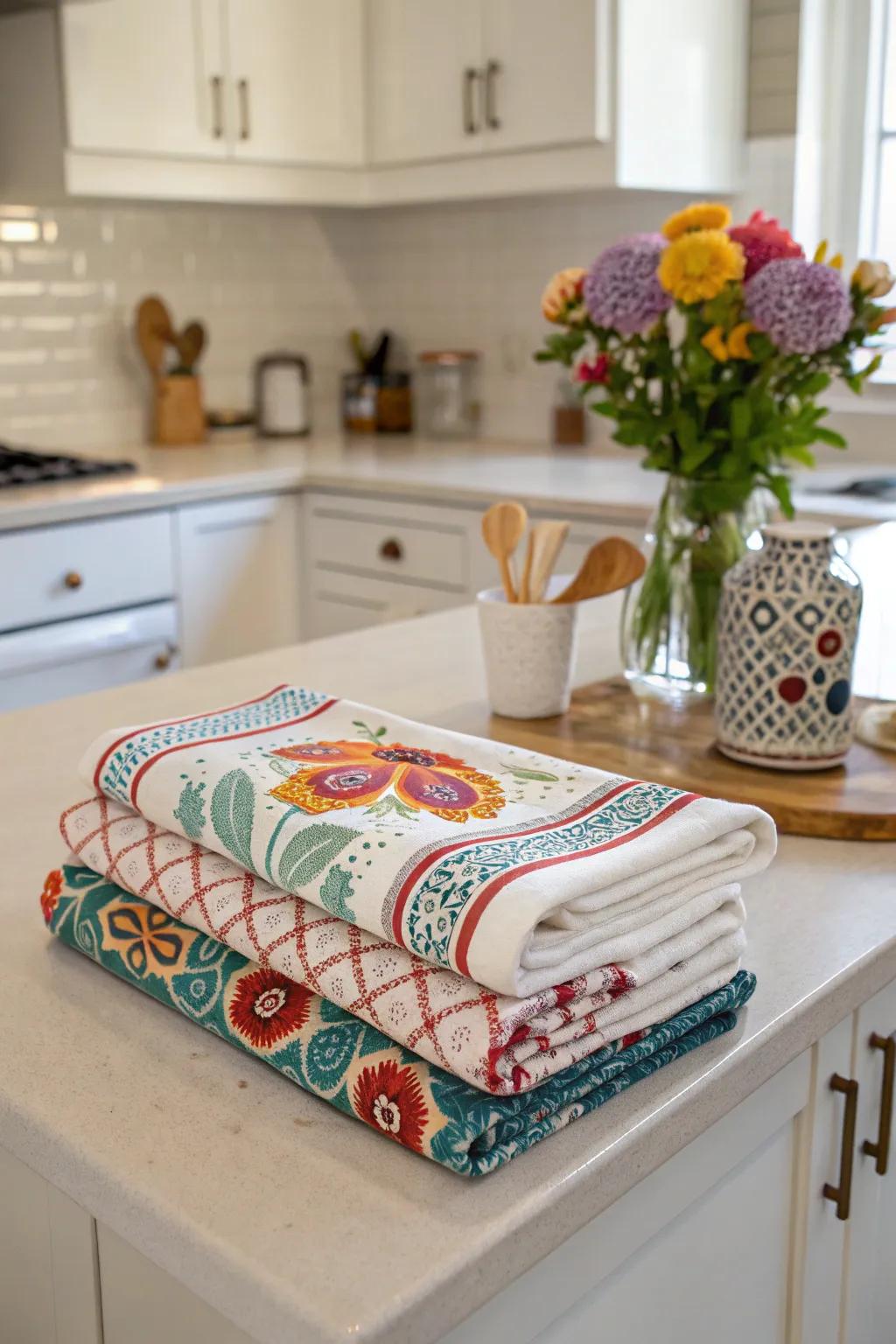 Custom tea towels add style and practicality.