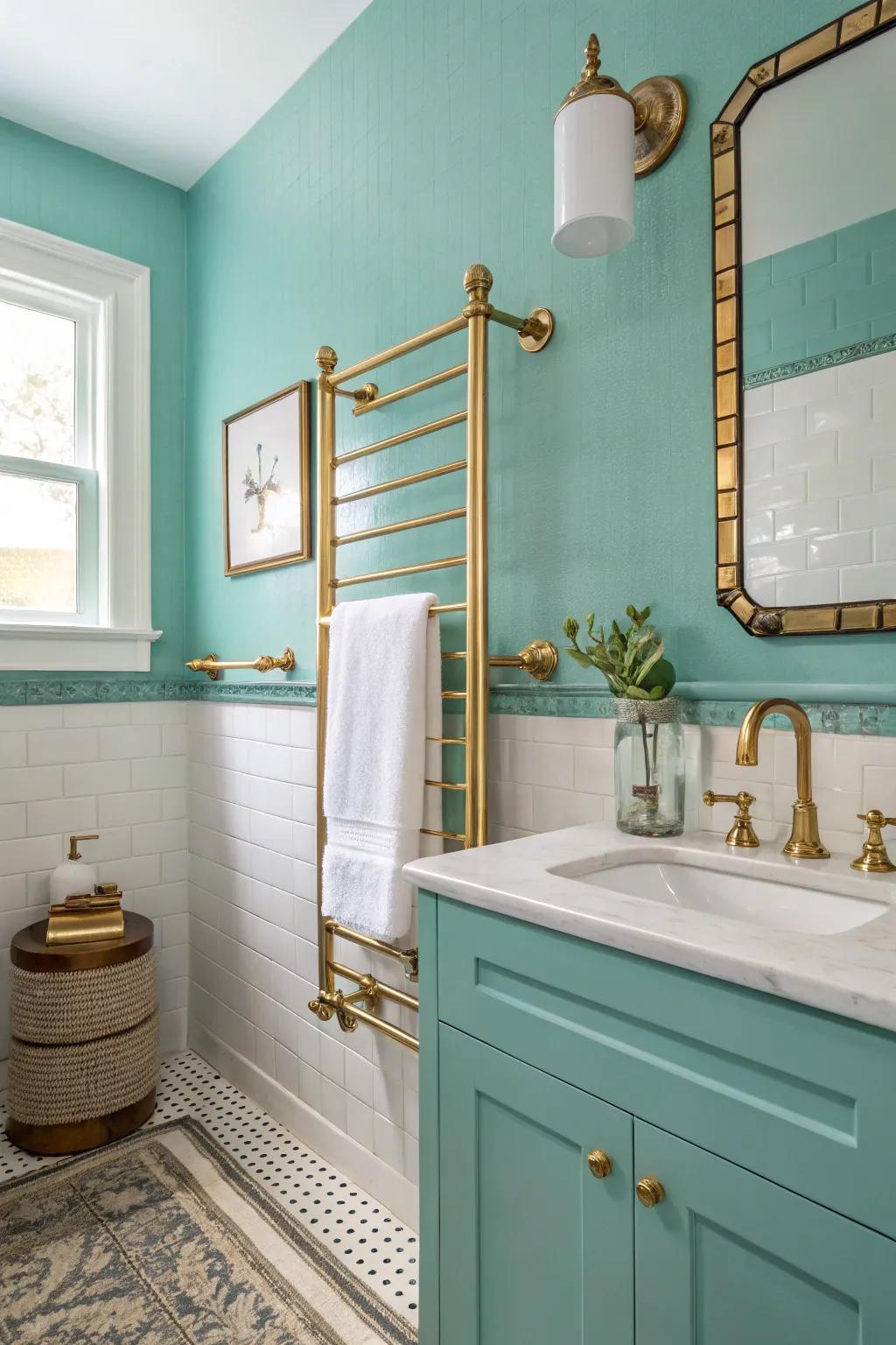 Raise your bathroom's ambiance with cerulean and polished metal.