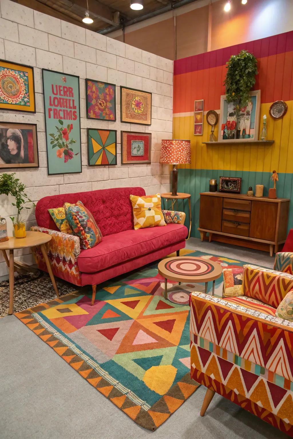 Previous era revival featuring vibrant colors and playful decor.