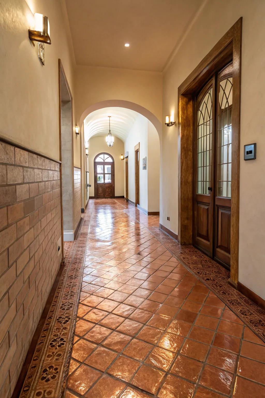 Incorporate sophistication using warm bronze stone transitions.