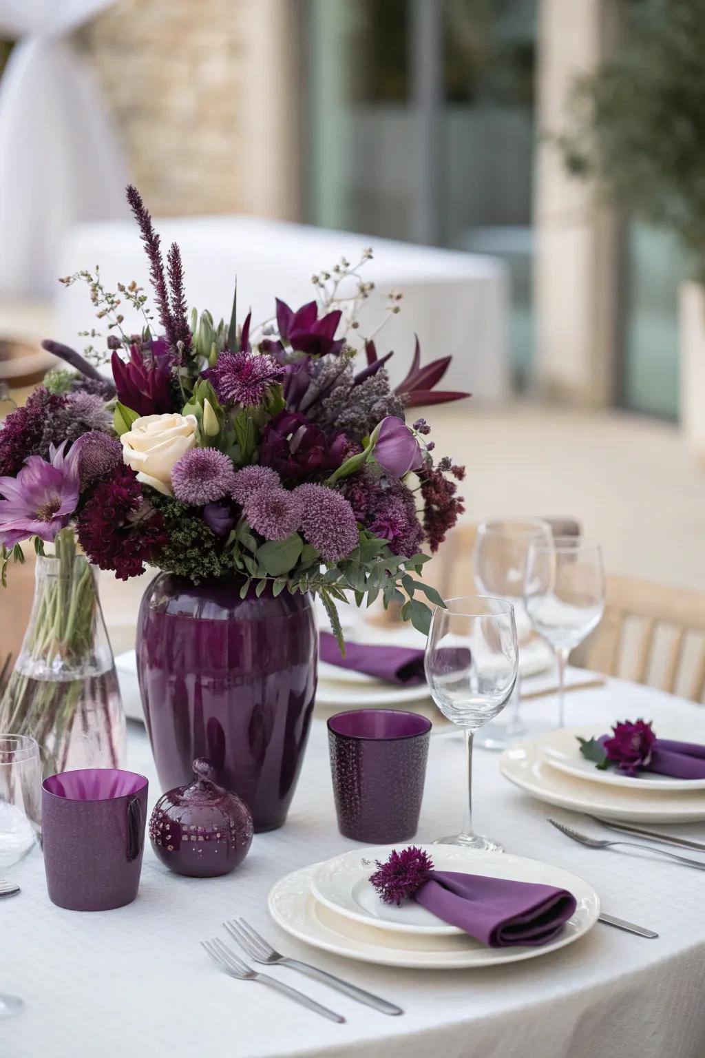 A monochrome centerpiece offers smooth modern beauty.