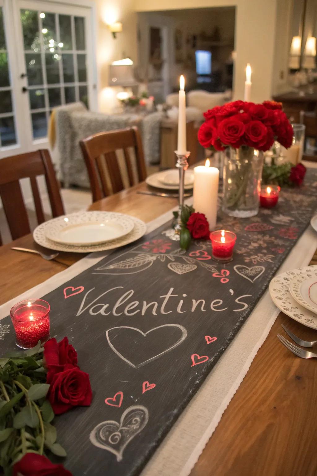A chalkboard table runner for creative table decor.