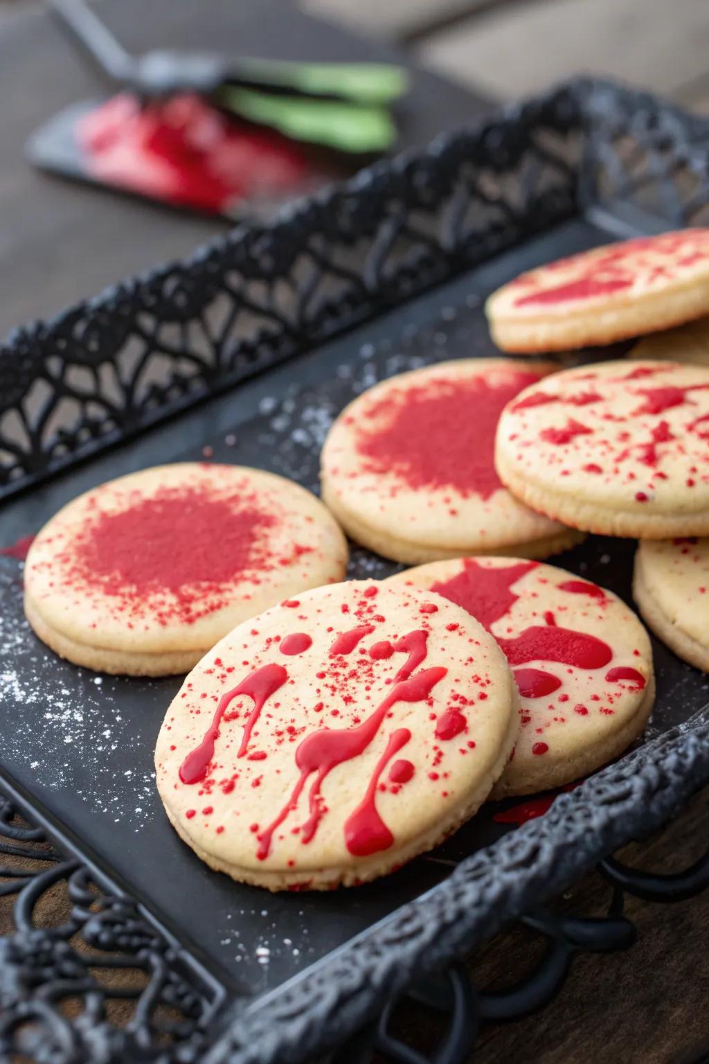 Crimson splatter pastries are deliciously spooky.