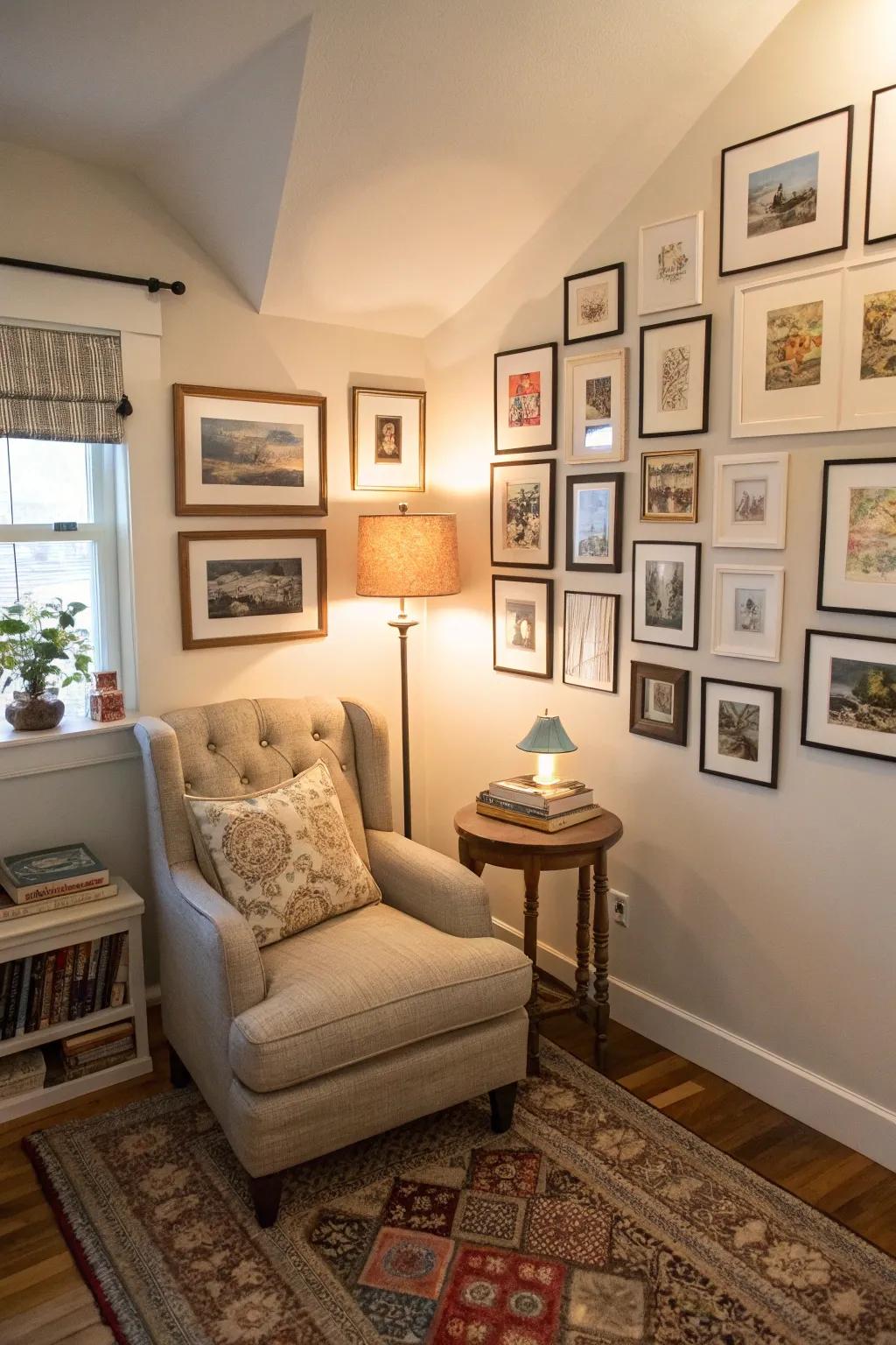 A relaxing art nook adorned with engaging masterpieces