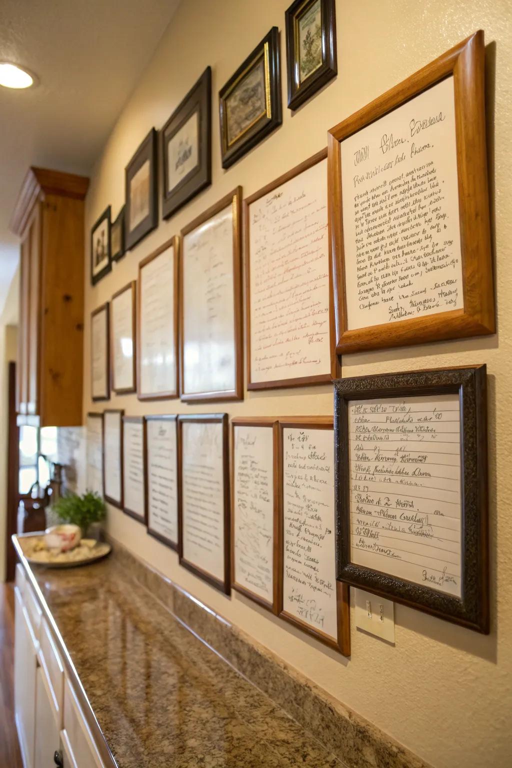 Mounted recipes inject a personal and nostalgic element.