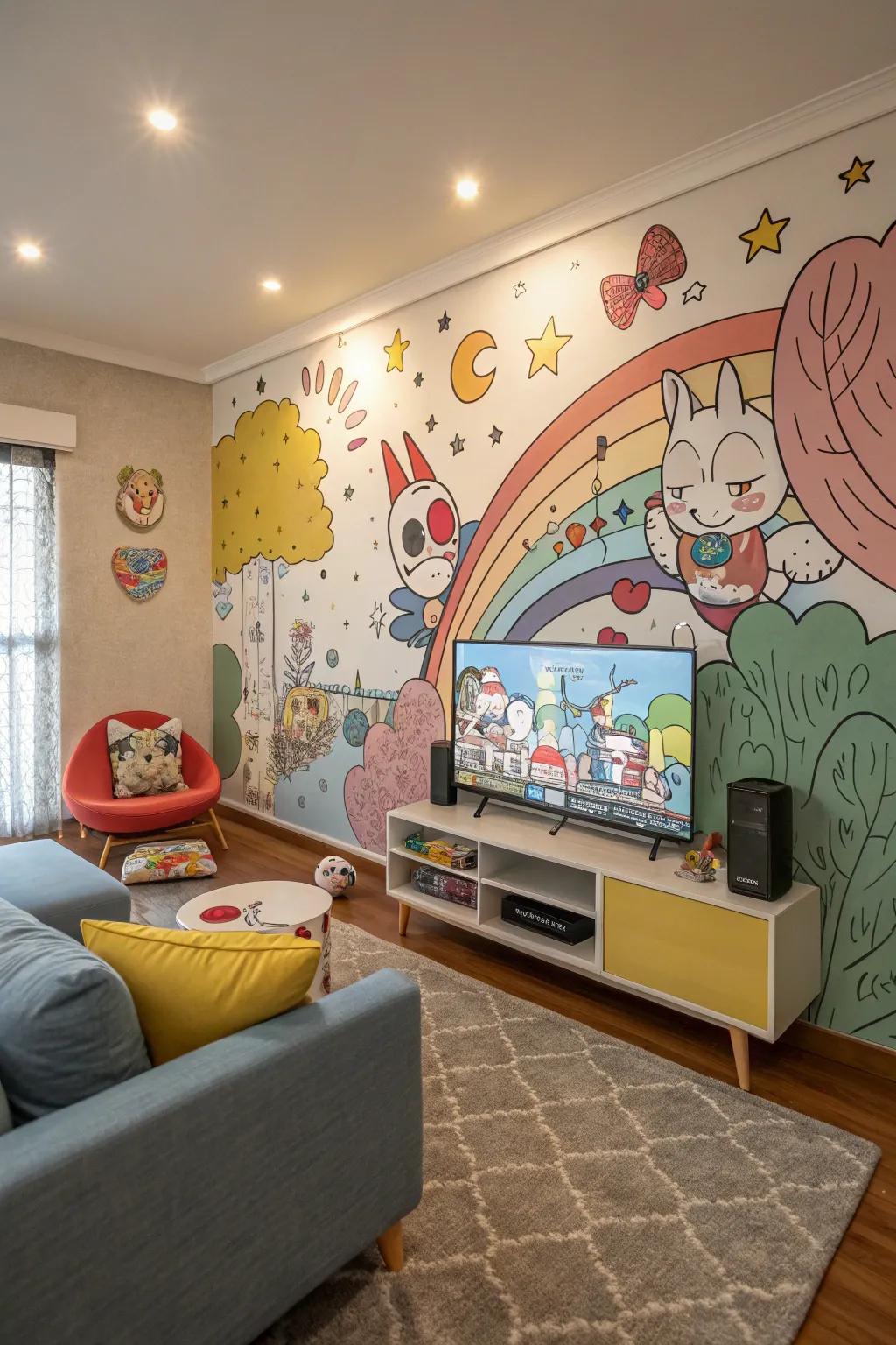 Fill your space with fun and whimsy using a playful cartoon mural.