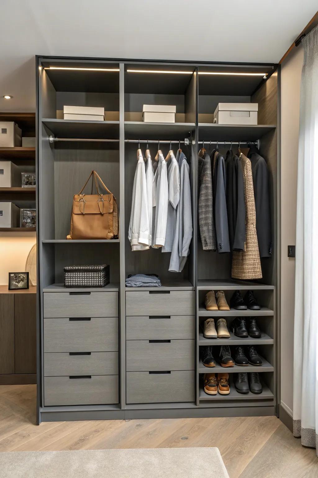 A flexible modular closet system.