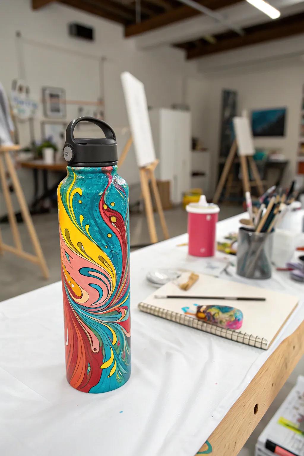 A beverage container exhibiting a theoretical varnish ejection design.