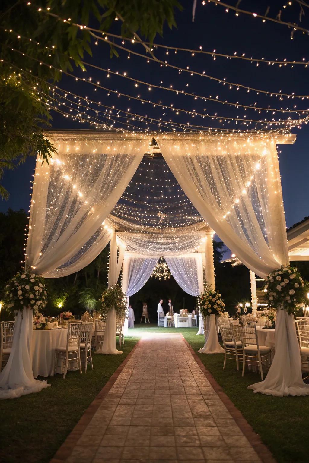 Enchant your guests with a celestial starlit shelter of fabric.