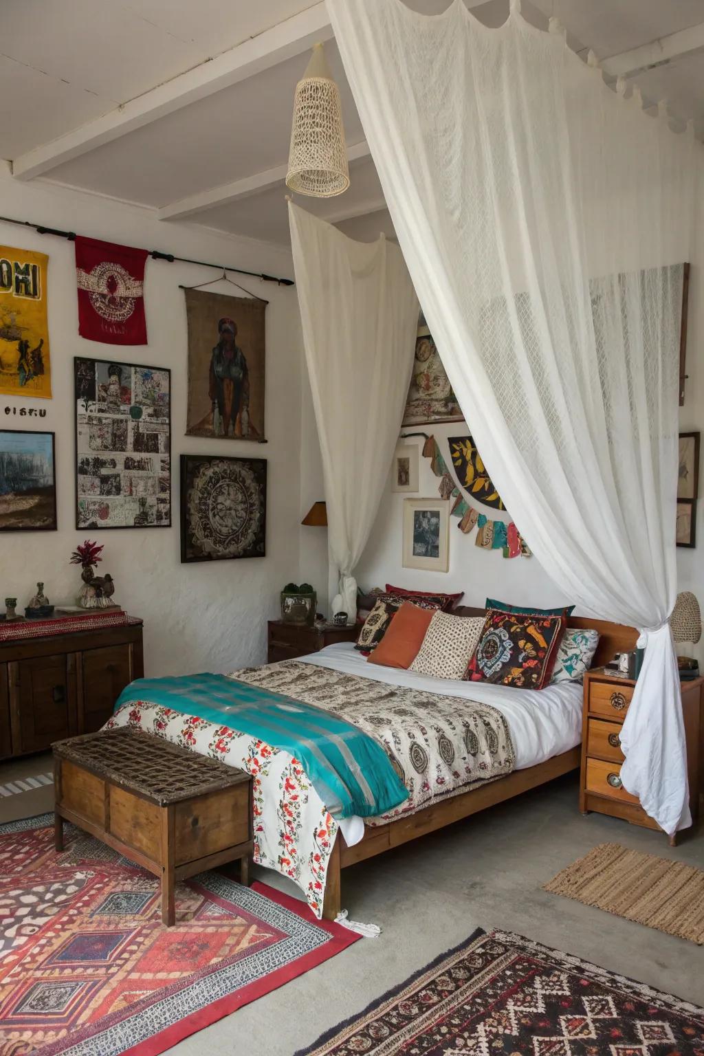 Ivory drapes function as an adaptable context for diverse ornamentation.