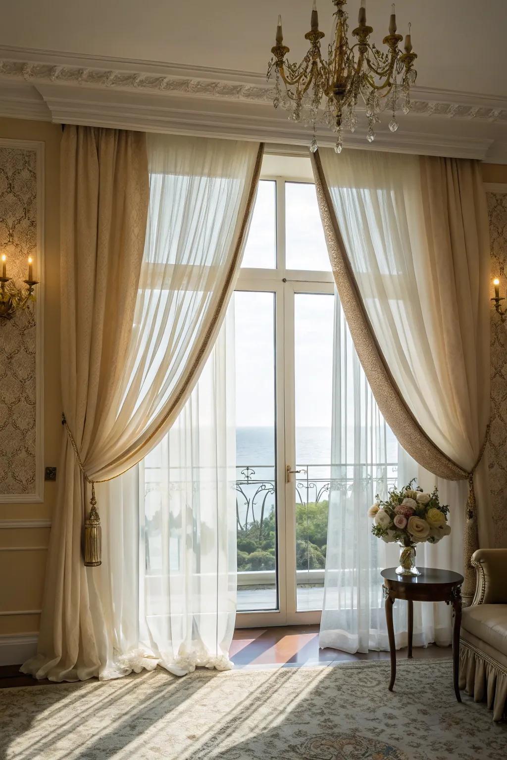 Sheer curtains offer both elegance and seclusion.