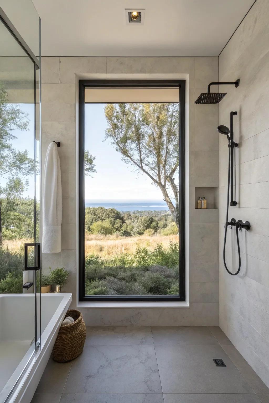 With subdued frames, attention is drawn to the spectacle viewed from the shower precinct.