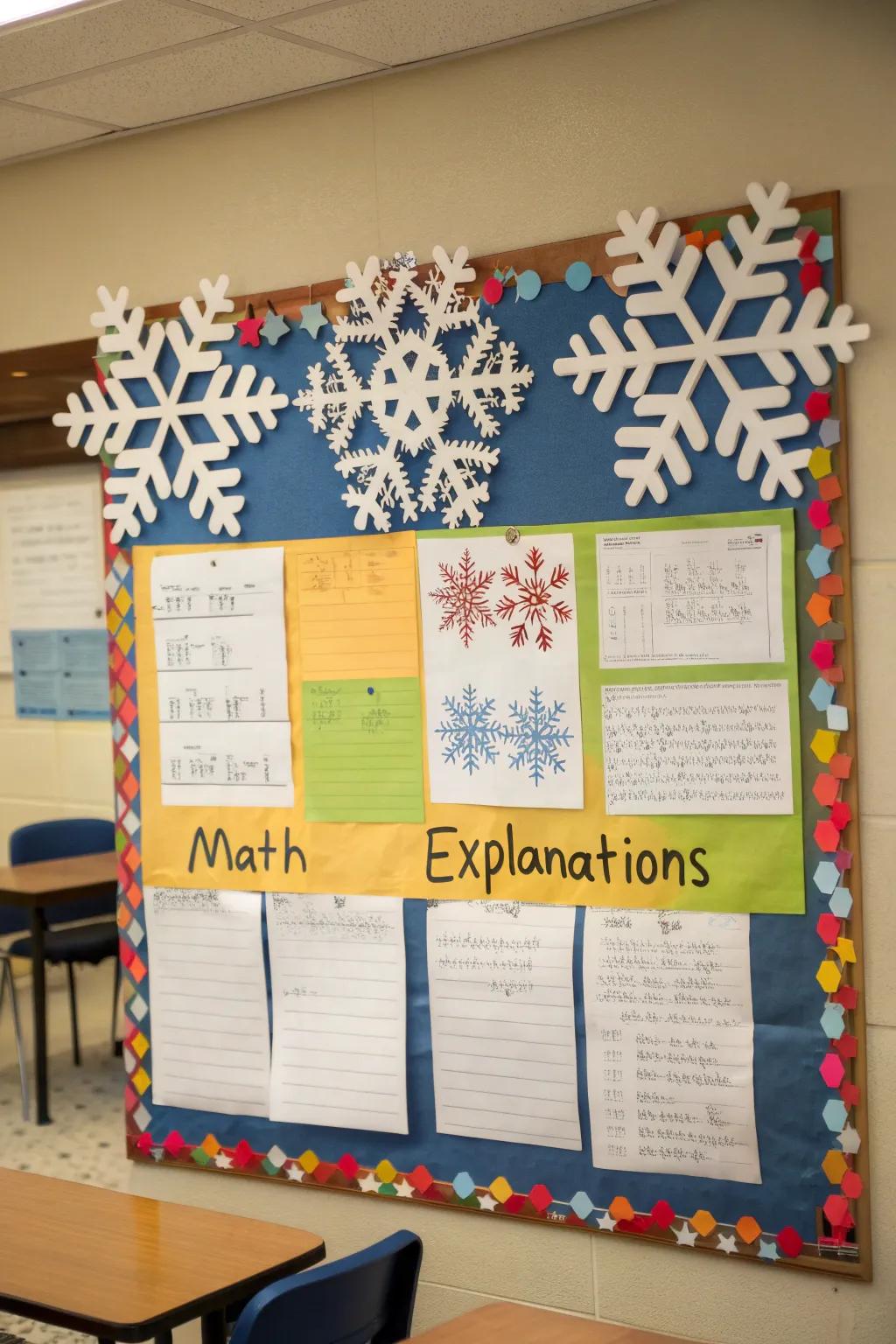 Symmetrical snowflakes inject an artistic math element into the winter board.