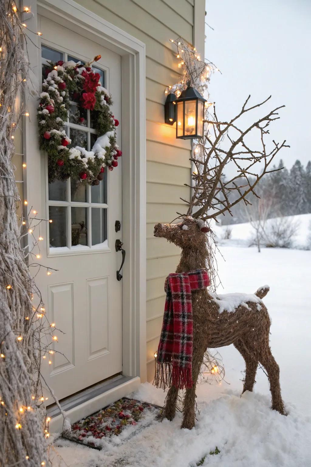 Grapevine reindeer brings celebratory rustic charm.
