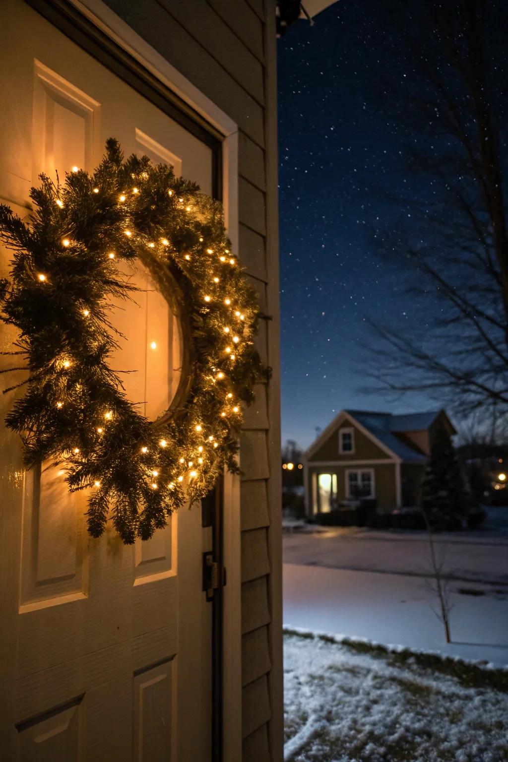 Twinkling illumination infuses warmth and magic into this winter wreath.