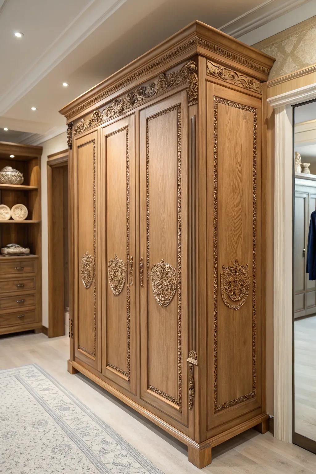 Decorative elements add an element of class to your closet’s design.