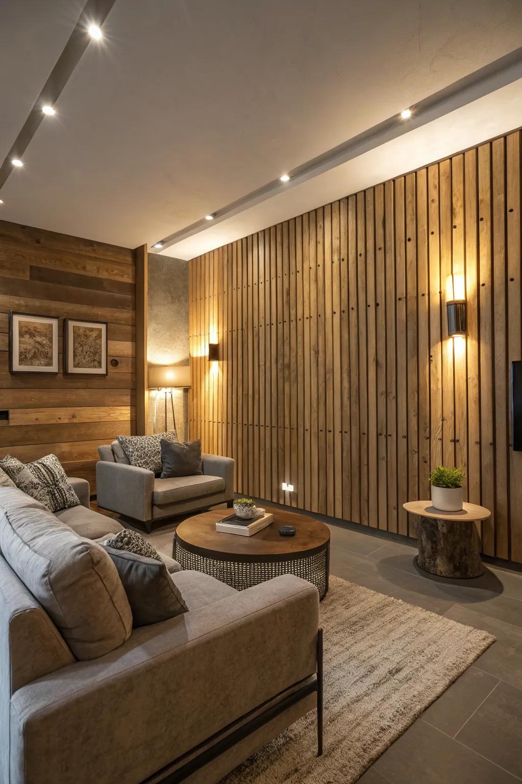 Produce atmosphere through integrated illumination within timber strip walls.