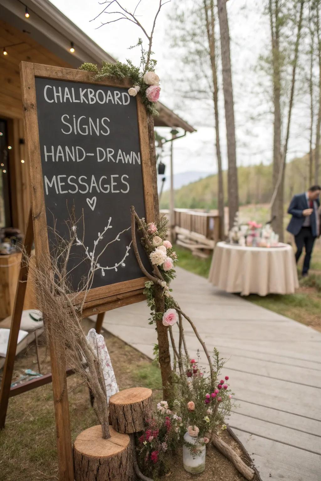 Country chalkboard placards guide guests and add a playful touch.