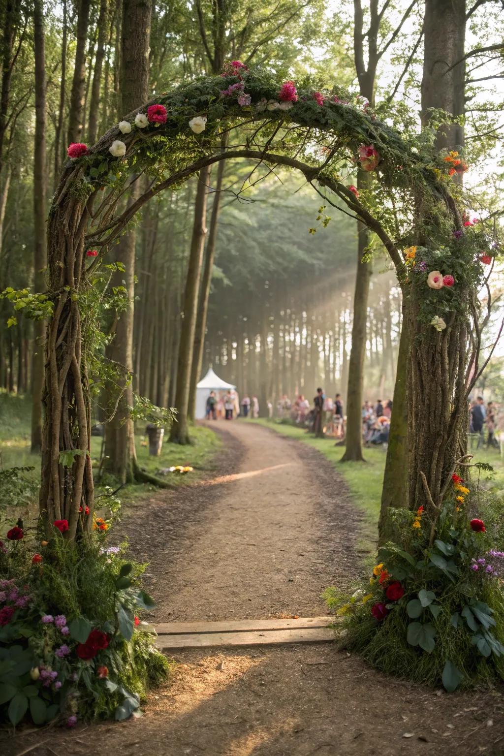 Greet visitors with an enchanted forest gateway.
