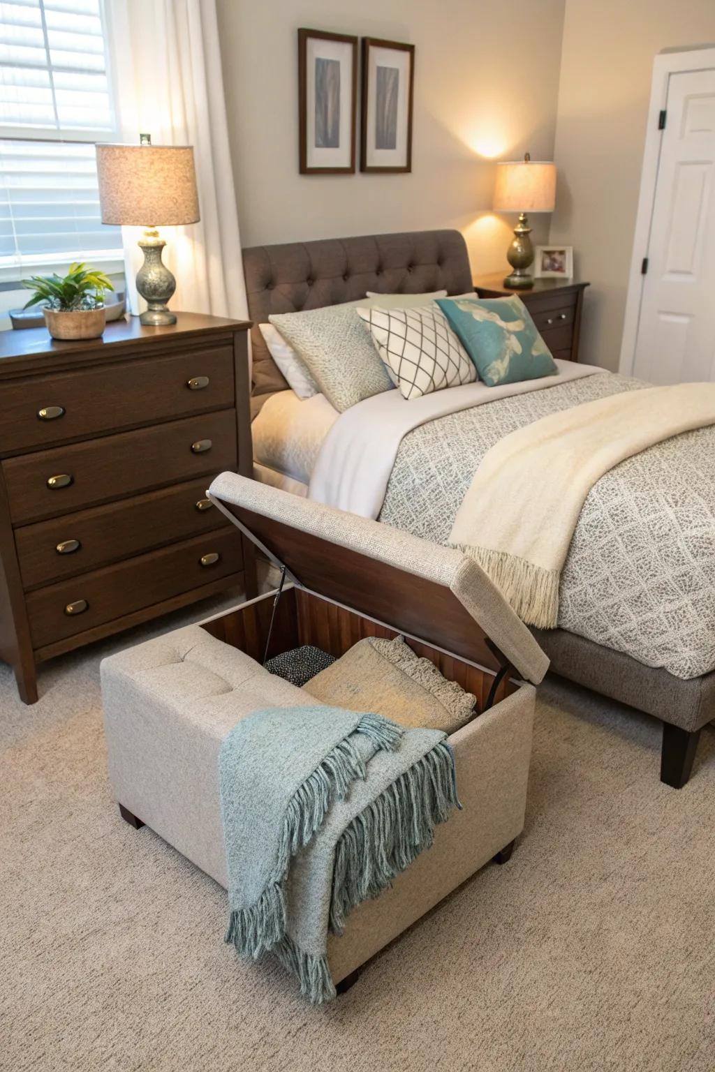 Ottomans serve a dual purpose as storage and seating.