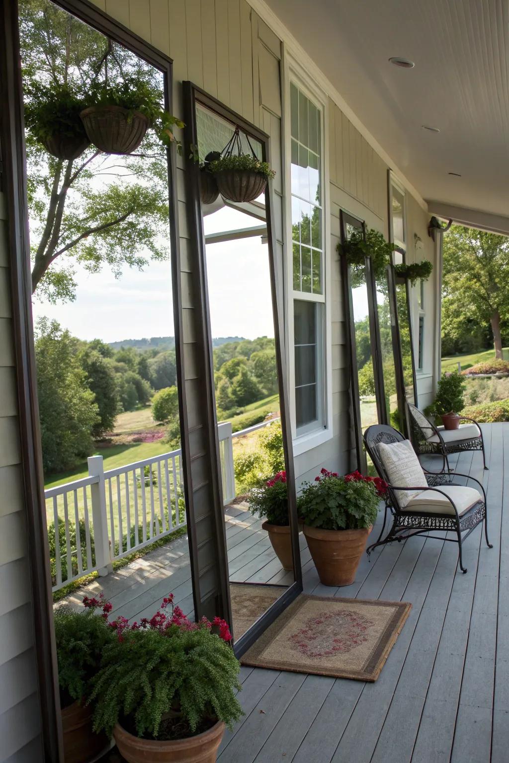 Reflectors enhancing space and light on the porch.