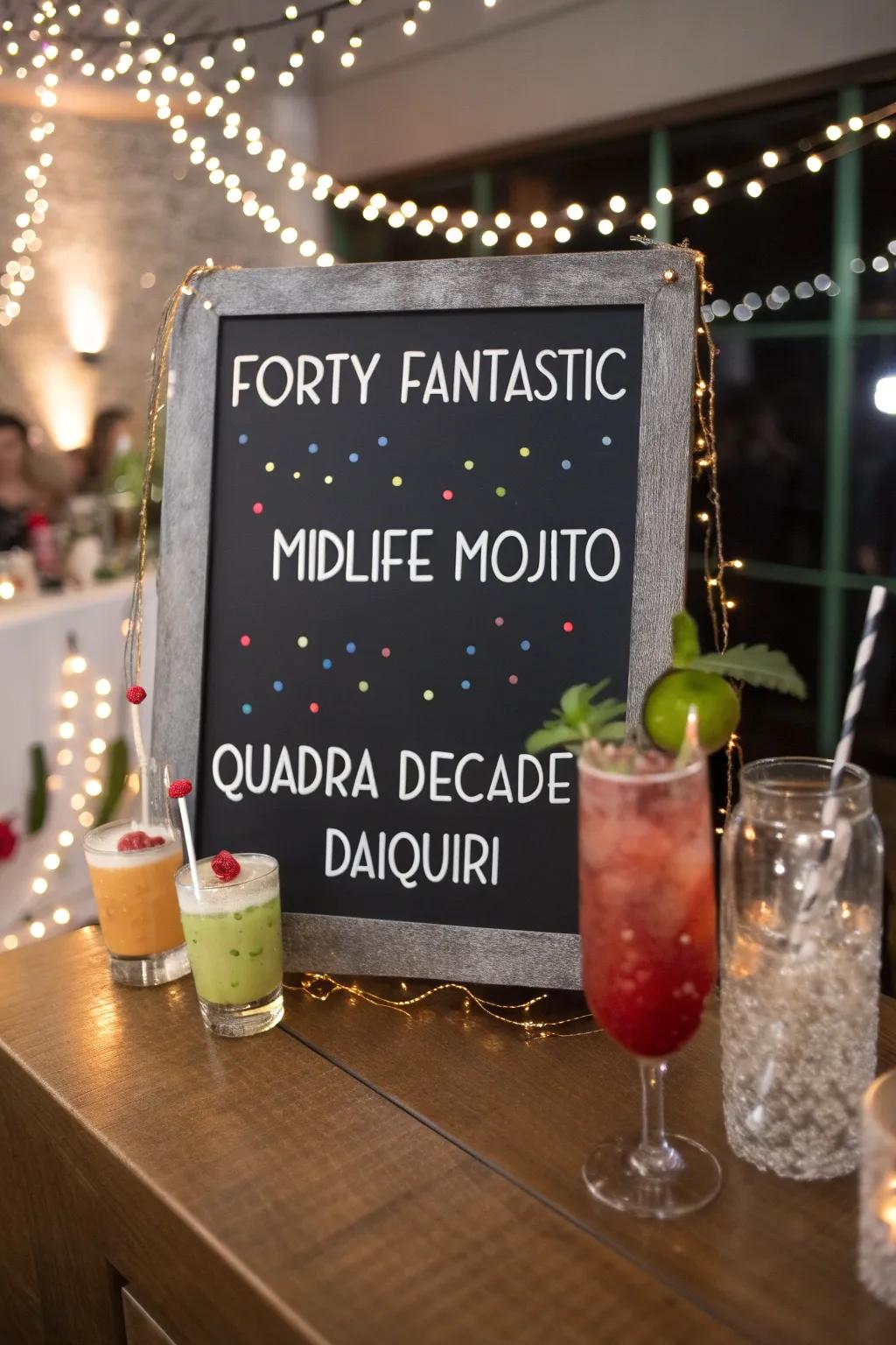 Raise a glass to 40 with drinks as distinctive as the honoree.