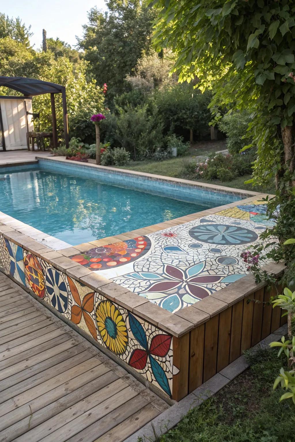 Vibrant tiles bring artistic flair to your pool deck.