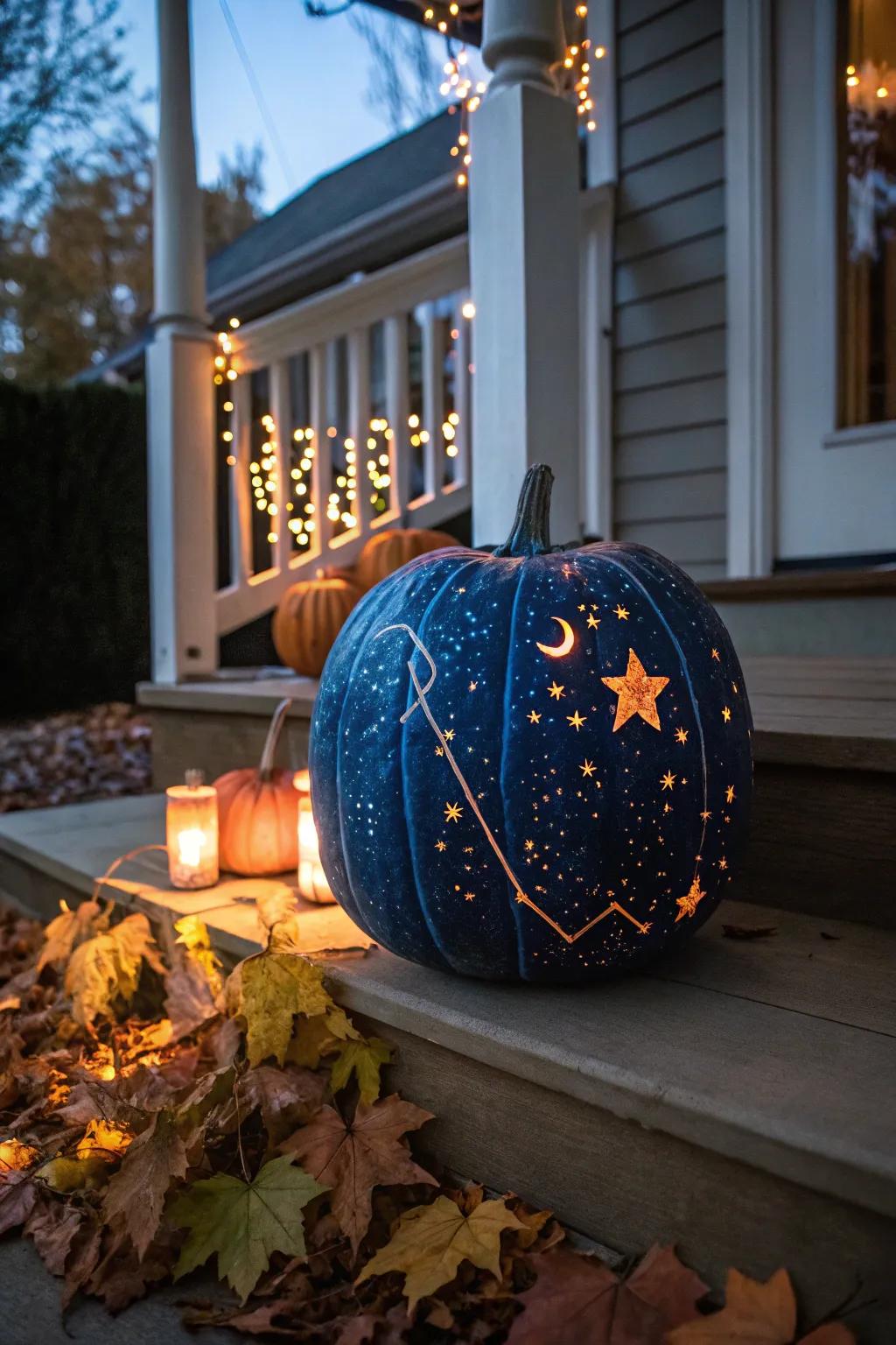 With a constellation-carved gourd, illuminate your porch.