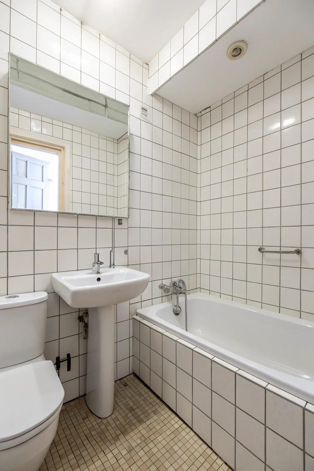Uncluttered tiles establish a serene and uncluttered aesthetic.