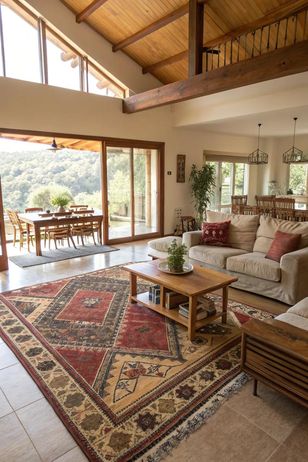 Carpets can define spaces and provide warmth.