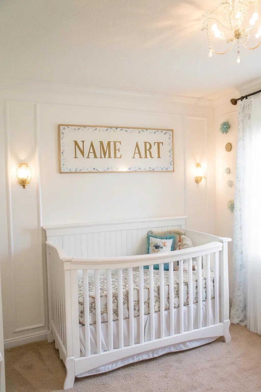 A white nursery is personalized with unique details.