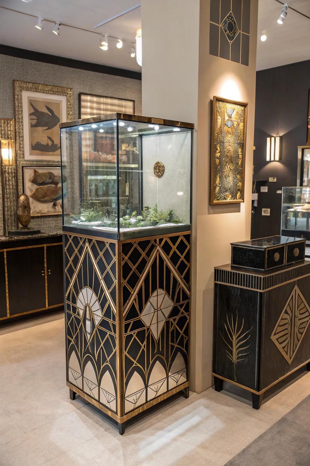 An art deco stand imbues a hint of elegance.