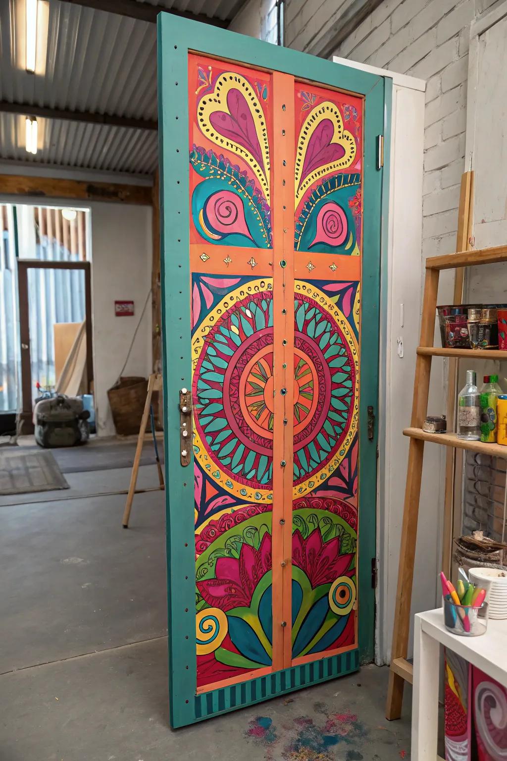 A bohemian-inspired door that brings eclectic charm and creativity.